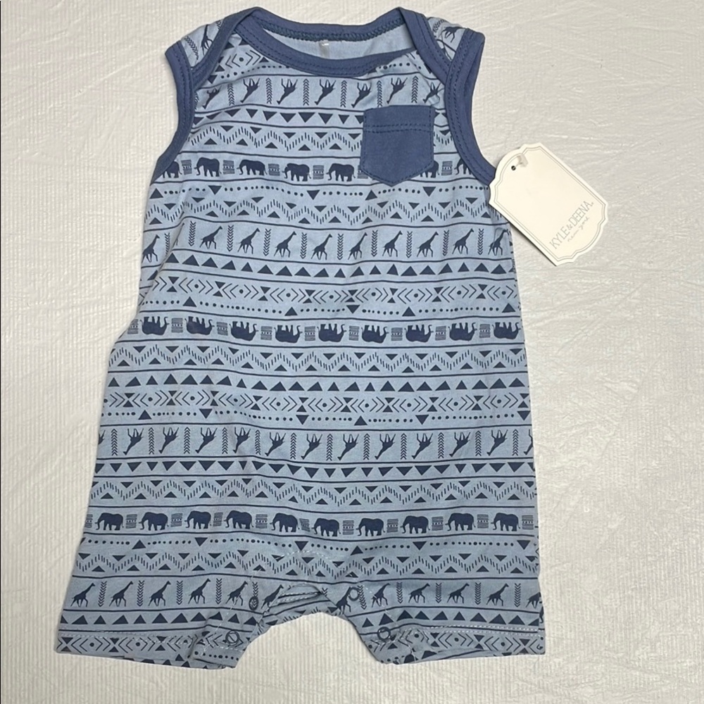 Kyle & Deena New York Feather Baby Blue Patterned Romper